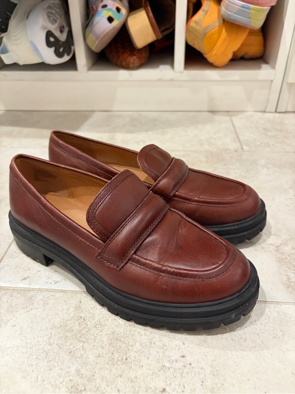 Madewell Burgundy Leather Lug Sole Penny Loafers - Picture 6 of 8